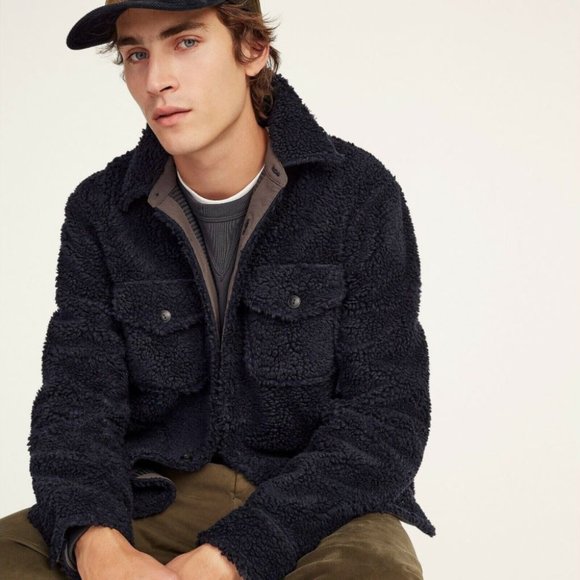 NWT - J.Crew Nordic sherpa-fleece shirt-jacket - Small - darkest indigo blue - Picture 2 of 11